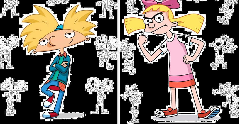 Hey Arnoldand Helga Cartoon Characters PNG with transparent background