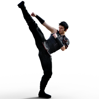 High Kick Warrior Action Pose PNG with transparent background