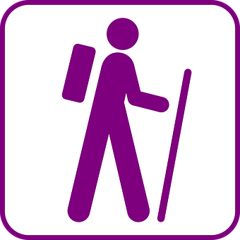 Hiking Pictogram Purpleand White PNG with transparent background