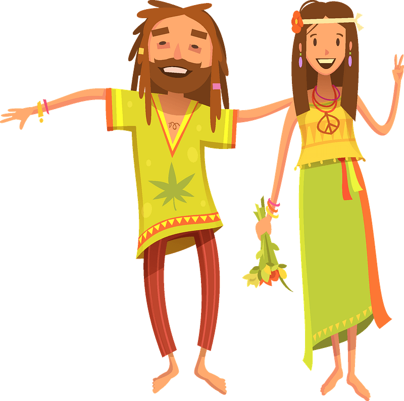 Hippie Couple Cartoon Illustration