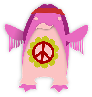 Hippie Peace Penguin Illustration PNG with transparent background
