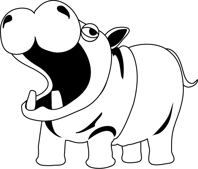 Hippopotamus Clipart Hipp - Cartoon Picture Hippo Black And White, HD Png Download PNG with transparent background