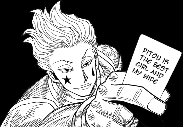 Hisoka_ Holding_ Sign_ Black_and_ White_ Sketch