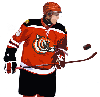 Hockey Player Red Jersey Tiger Emblem