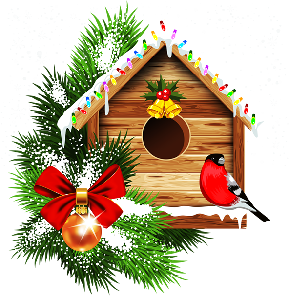 Holiday Birdhousewith Cardinaland Decorations.png PNG with transparent background