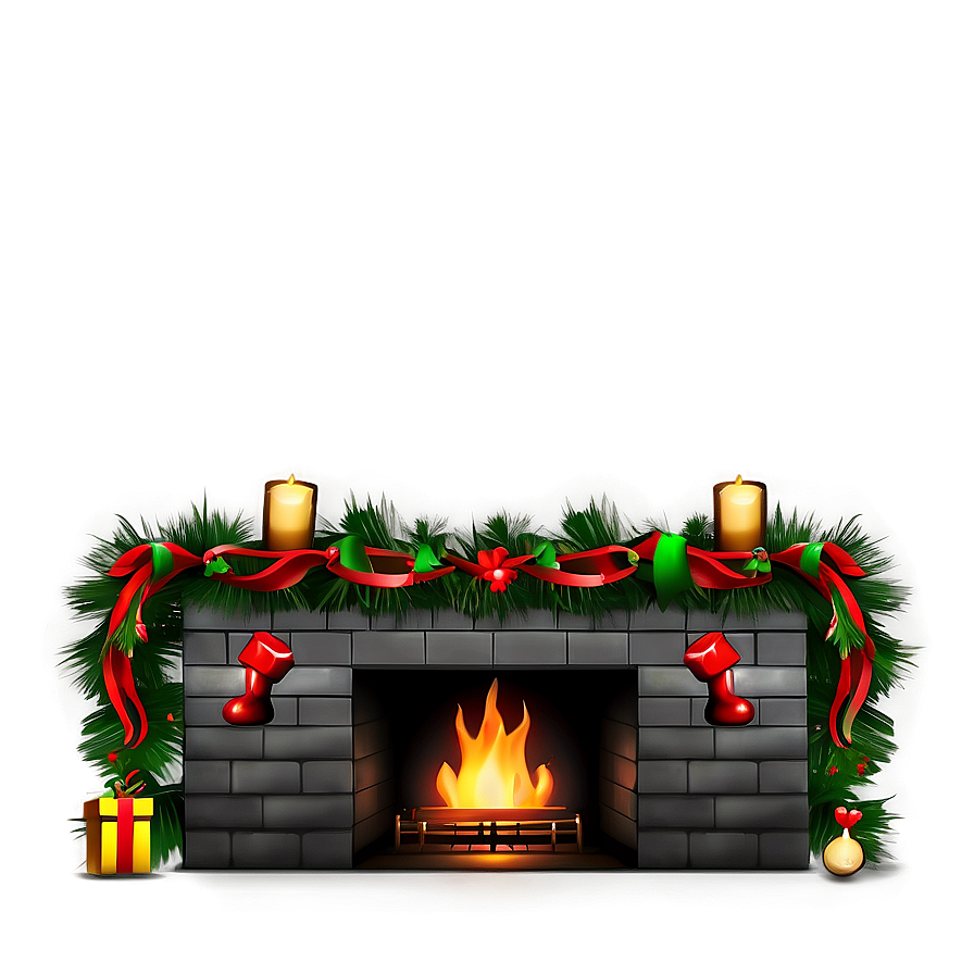 Holiday Fireplace With Garland Png 06262024