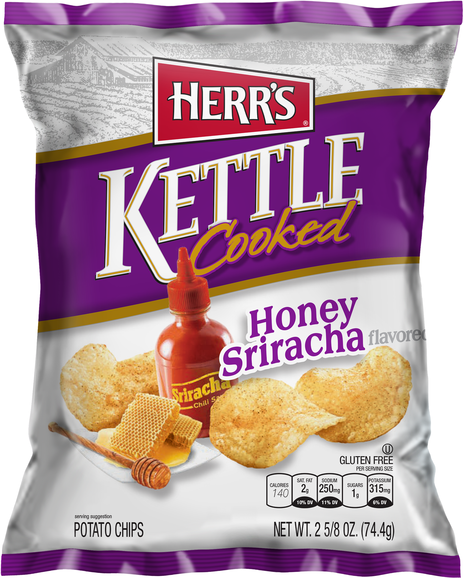 Honey Sriracha Kettle Chips Package PNG image with a transparent background, free high-resolution download