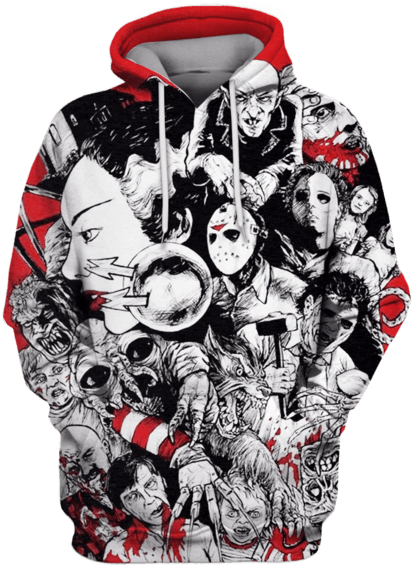 Horror Icon Collage Hoodie PNG with transparent background