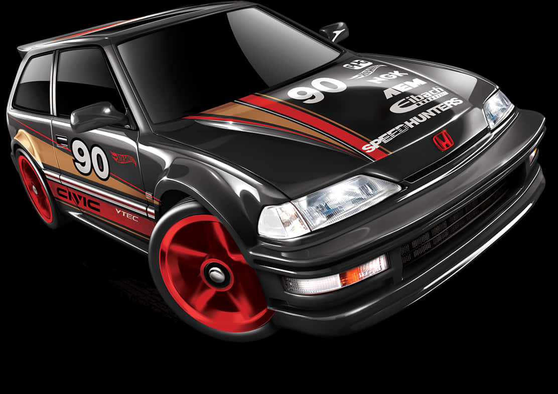 Hot Wheels Honda Civic Custom Black Red