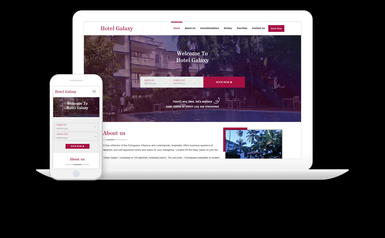 Hotel Galaxy Responsive Website Design PNG with transparent background