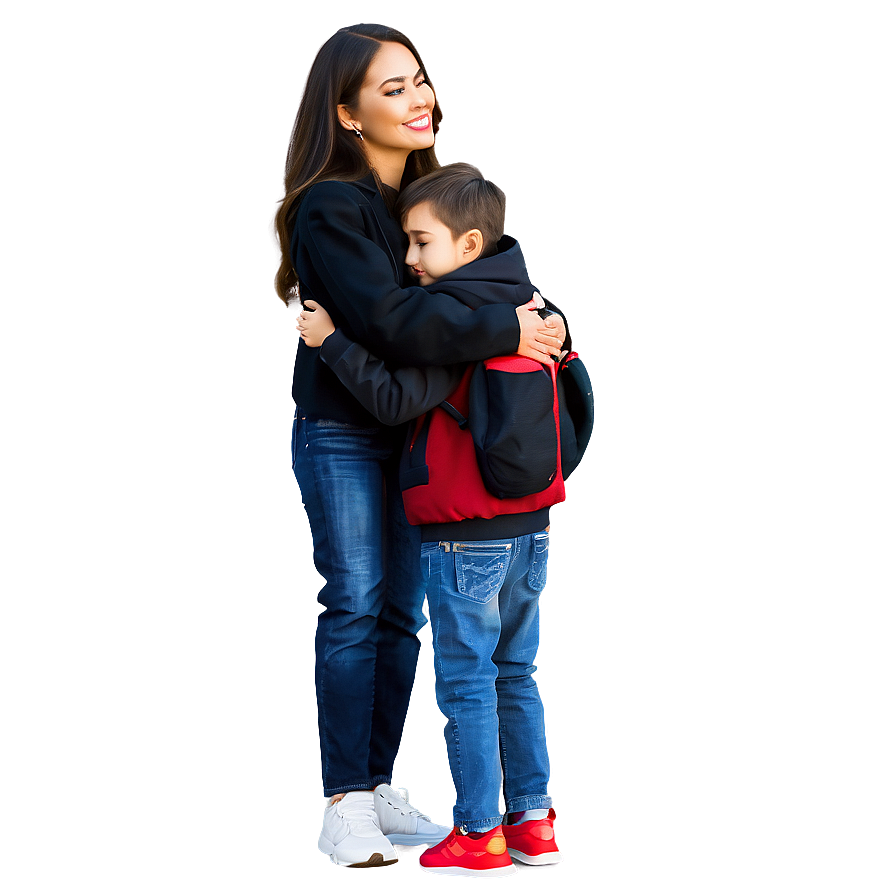 Hugging Mom and Son PNG ofh PNG with transparent background