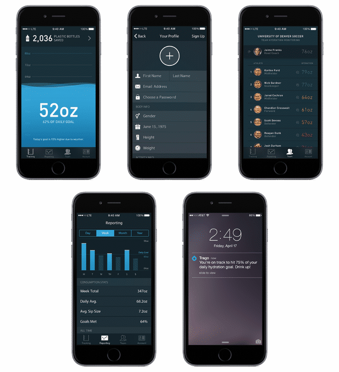 Hydration Tracking App Screenshots PNG with transparent background
