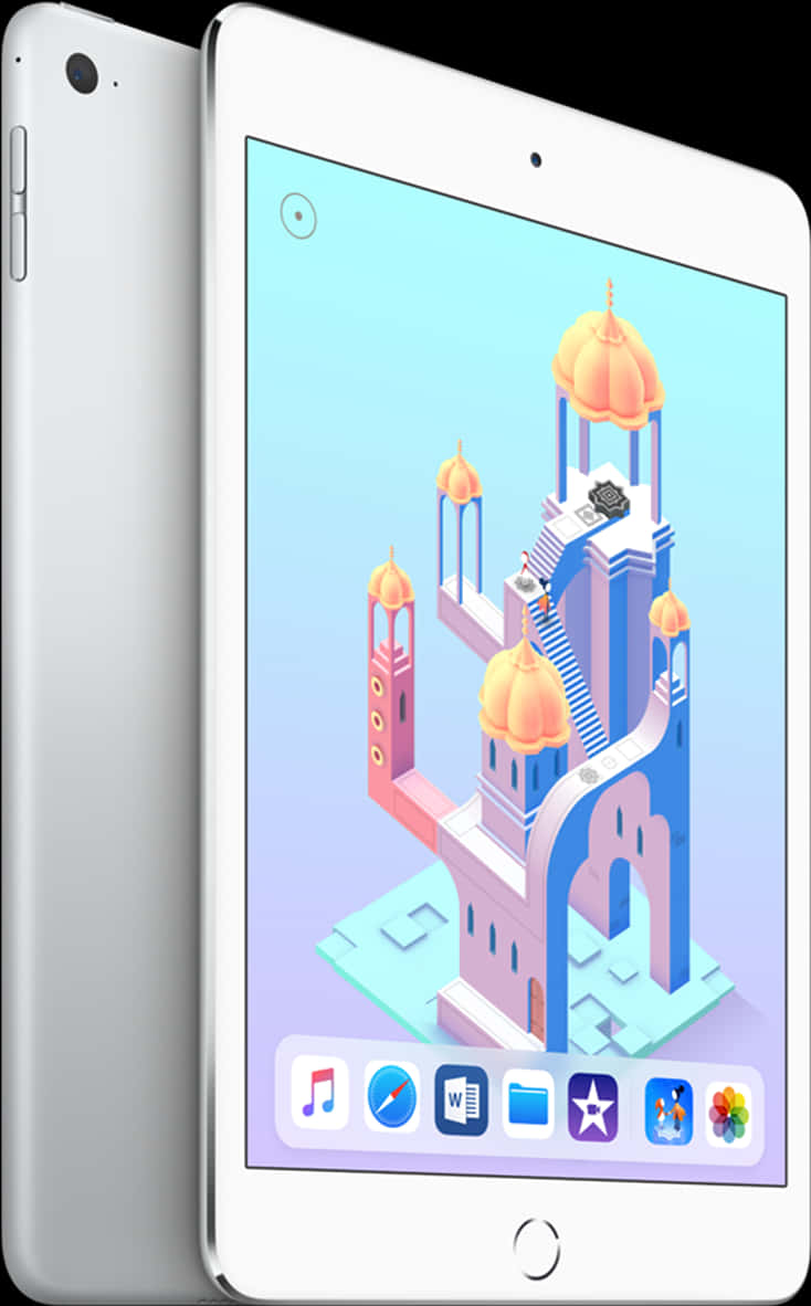 i Pad Displaying Isometric Game PNG with transparent background