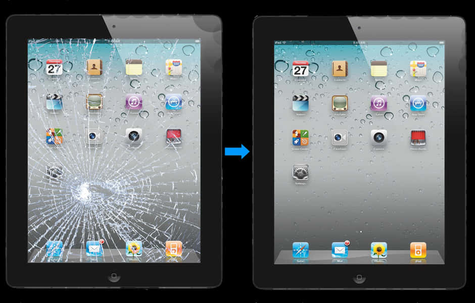 i Pad Screen Before After Repair PNG with transparent background