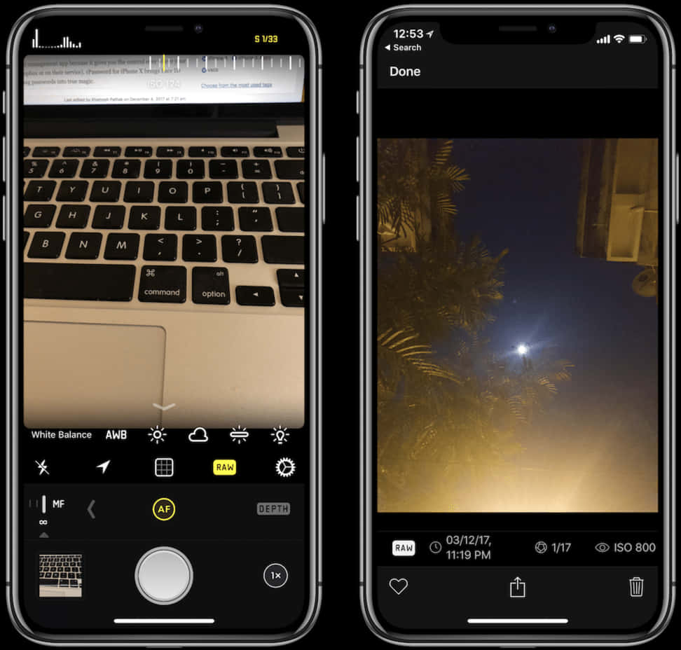 i Phone12 Camera Interface Night Photography PNG with transparent background