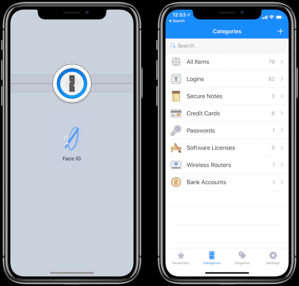 i Phone12 Face I D Password Manager App Screen PNG with transparent background