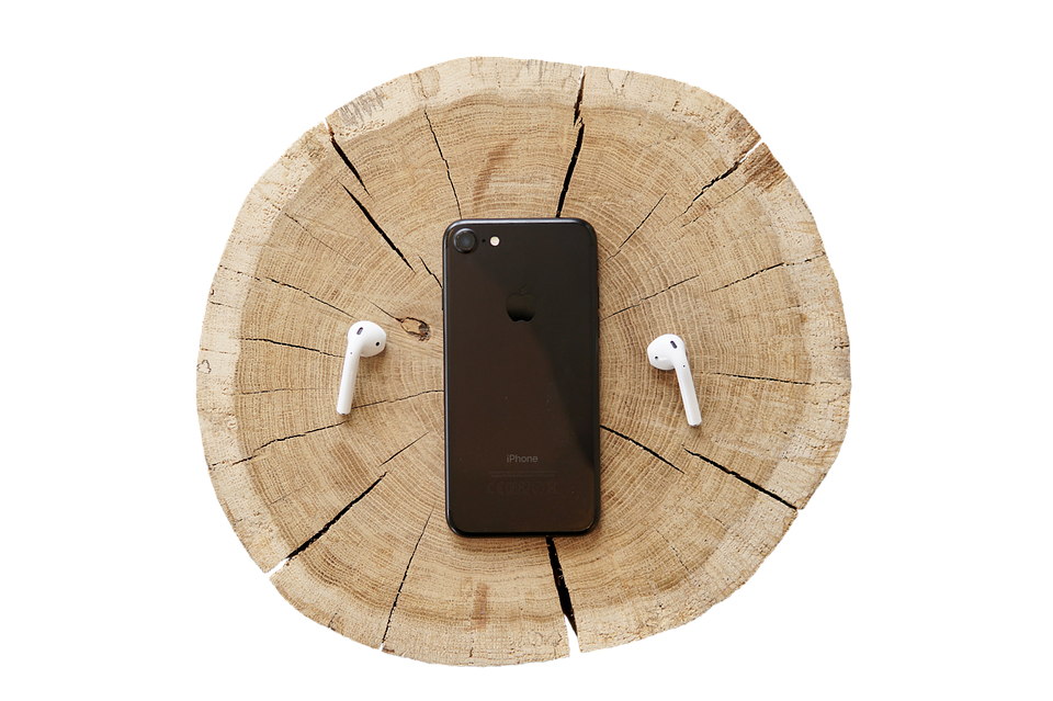 i Phoneand Air Podson Wooden Stump PNG with transparent background