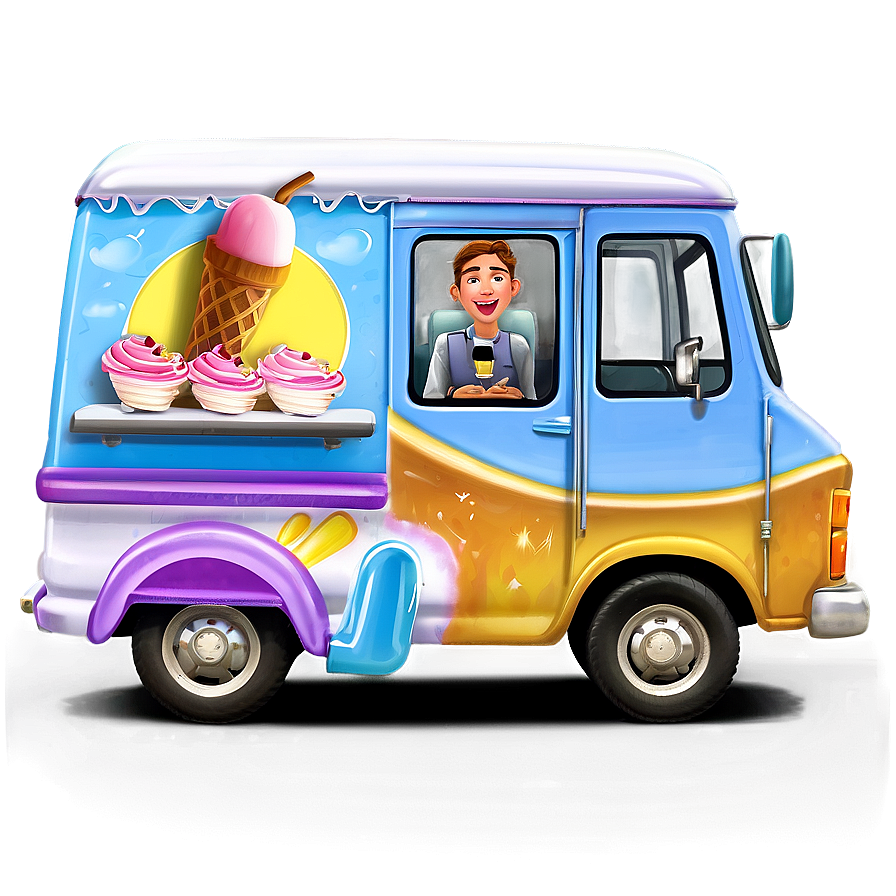 Ice Cream Truck With Happy Driver Png 06122024