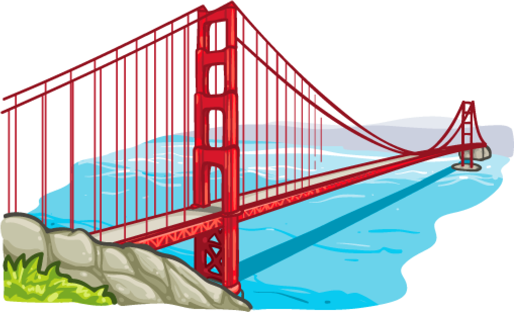 Iconic Red Suspension Bridge Illustration