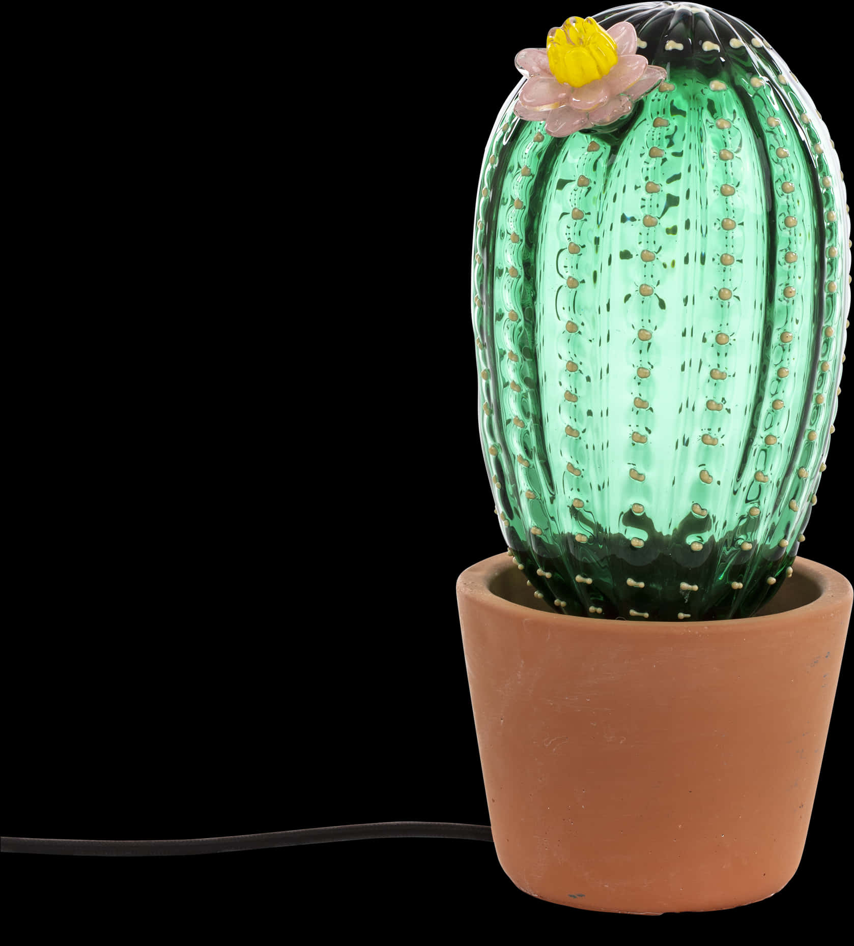 Illuminated Glass Cactus Decor PNG with transparent background