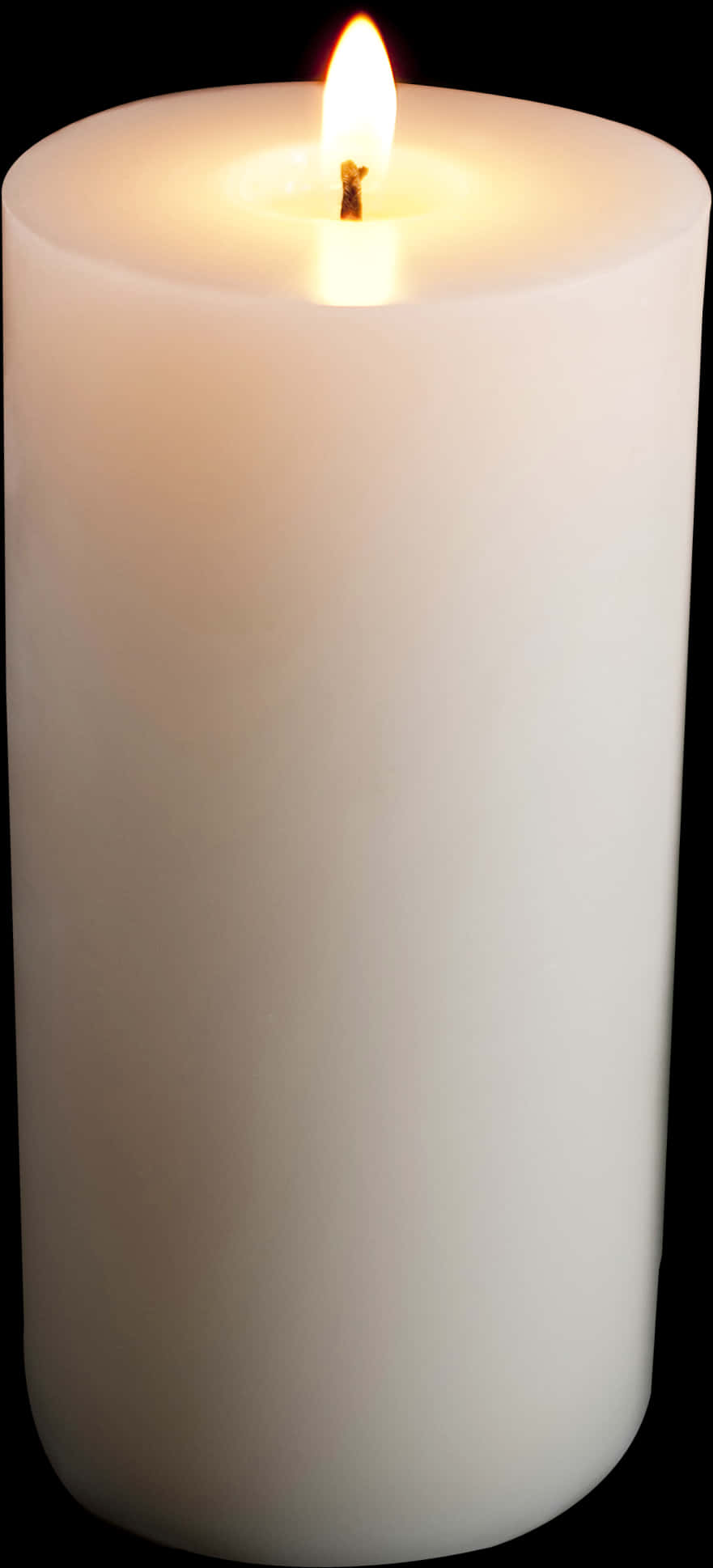 Illuminated White Pillar Candle PNG with transparent background