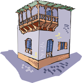 Illustrated Apartment Corner View PNG with transparent background