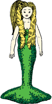 Illustrated Blonde Mermaid Artwork PNG with transparent background