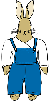 Illustrated Bunnyin Overalls PNG with transparent background