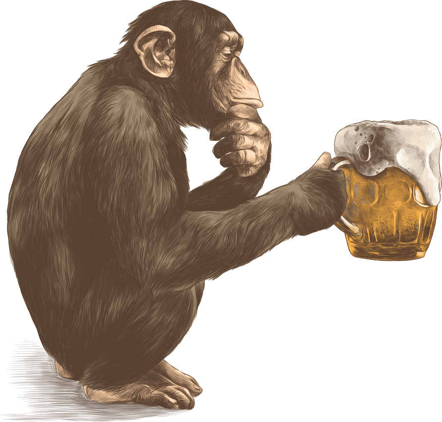 Illustrated Monkey Holding A Mug Of Beer - Common Chimpanzee, HD Png Download PNG with transparent background