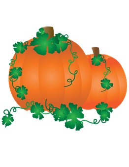 Illustrated Orange Pumpkinswith Vines PNG with transparent background