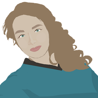 Illustrated Portrait Of Girl With Blue Top