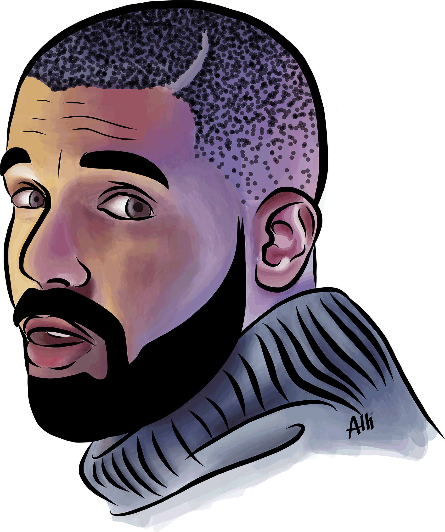 Illustrated Portraitof Music Artist PNG with transparent background