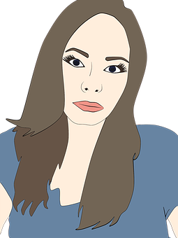 Illustrated Portraitof Womanin Blue Top