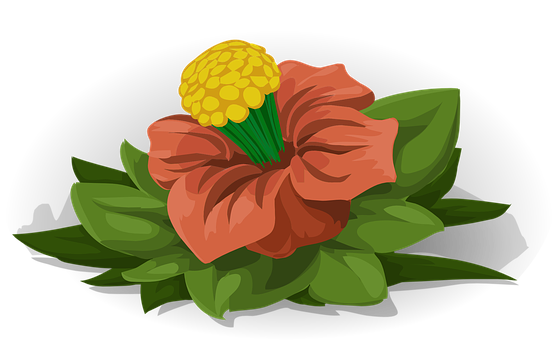 Illustrated Red Flowerwith Yellow Center