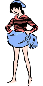 Illustrated Womanin Striped Shirtand Blue Skirt