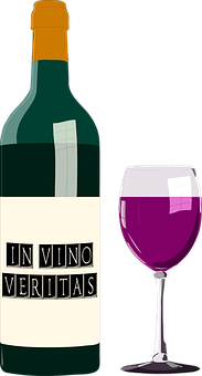 In Vino Veritas Wine Bottleand Glass PNG with transparent background
