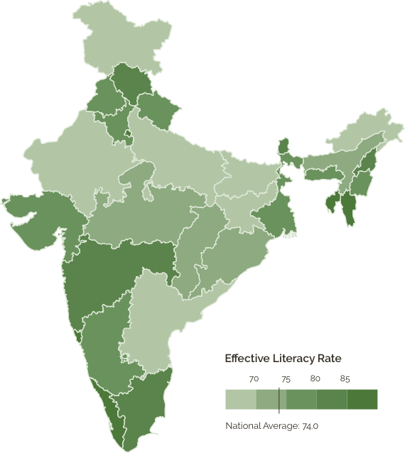 India Effective Literacy Rate Map