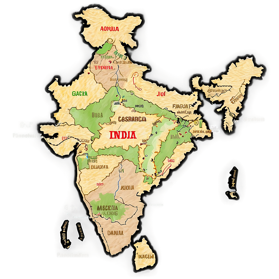 India Map With Geographical Features Png Kns