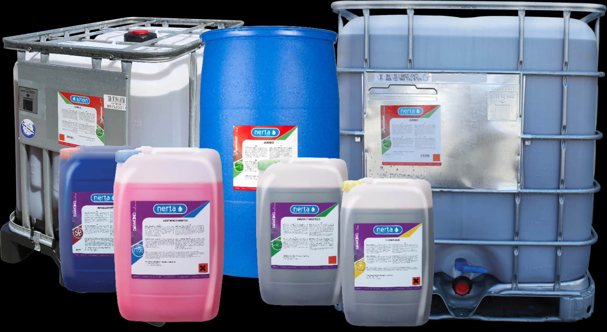 Industrial Cleaning Chemical Containers PNG with transparent background