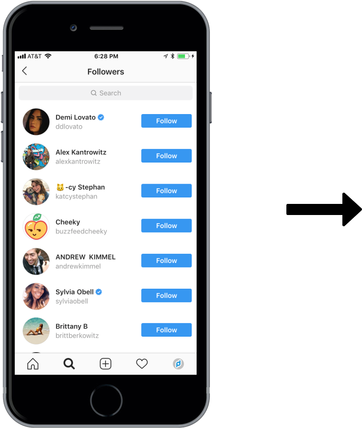 Instagram Followers List Screenshot PNG with transparent background