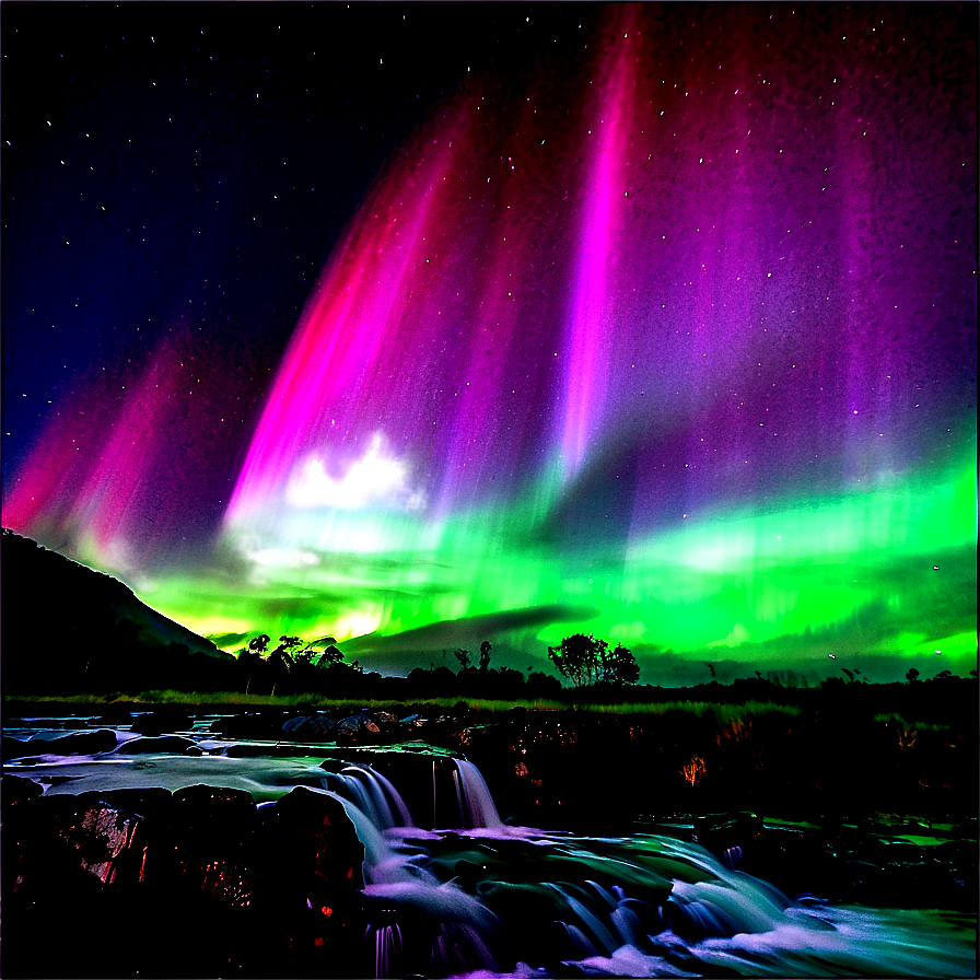 Intense Aurora Over Waterfalls Png Tbm92