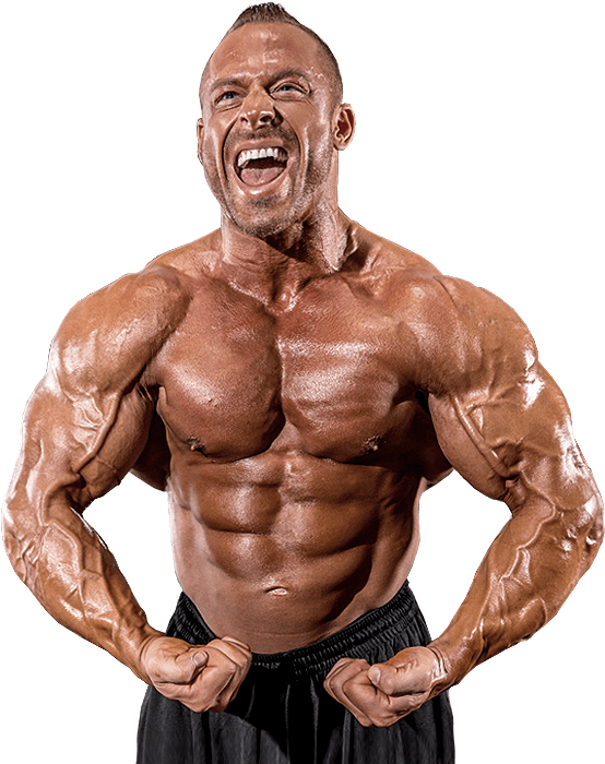 Intense Bodybuilder Flexing Muscles