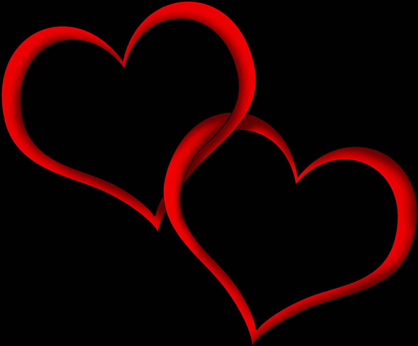 Interlocking Red Heartson Black Background