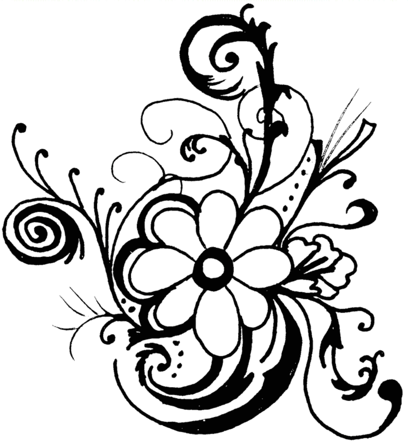 Intricate Floral Design Black White PNG with transparent background