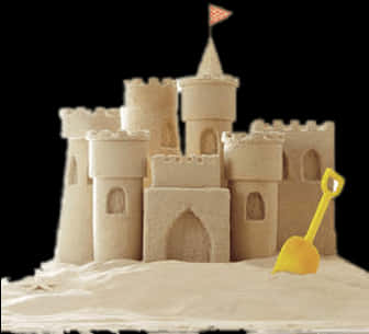 Intricate Sand Castlewith Shovel PNG with transparent background