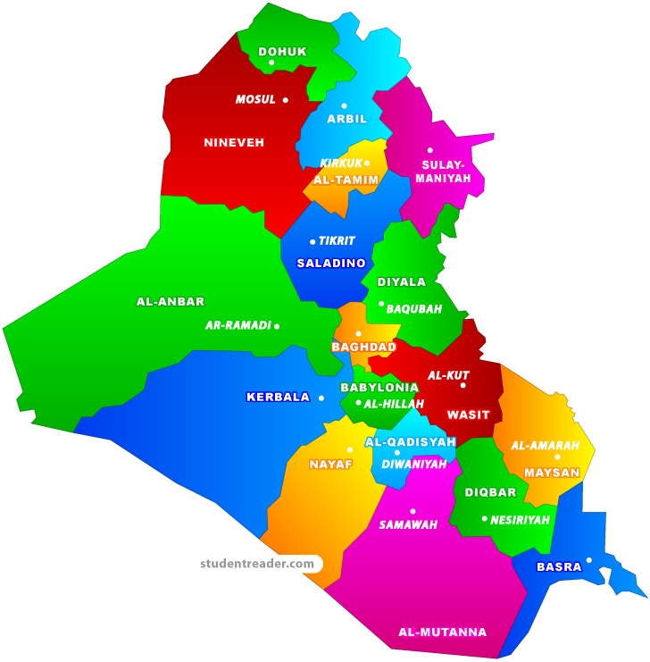 Iraq Administrative Divisions Map PNG with transparent background