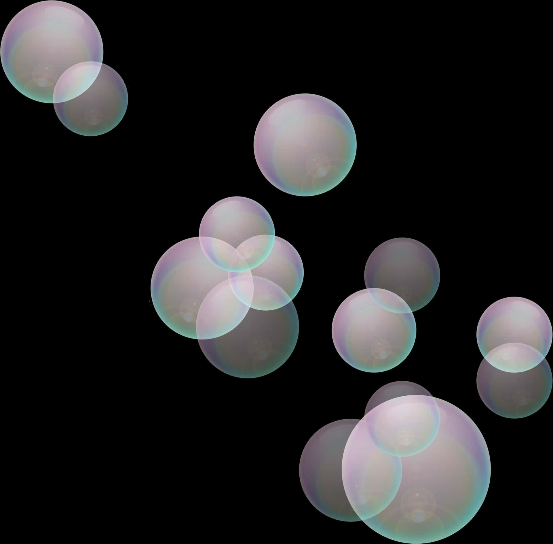 Iridescent Soap Bubbles Floating PNG with transparent background