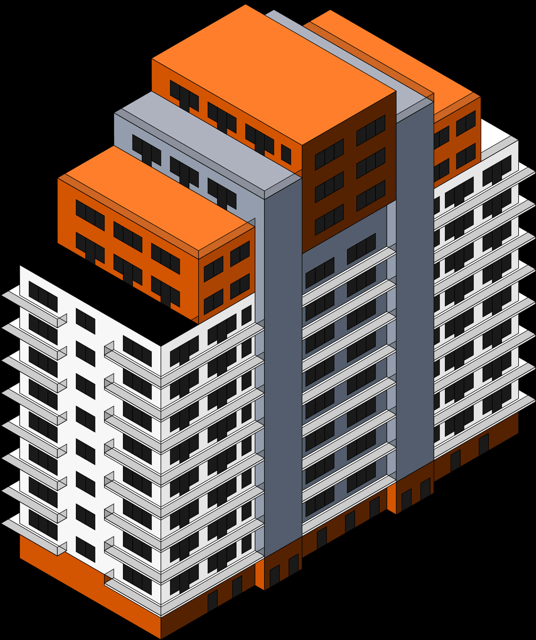 Isometric Apartment Complex Illustration PNG with transparent background