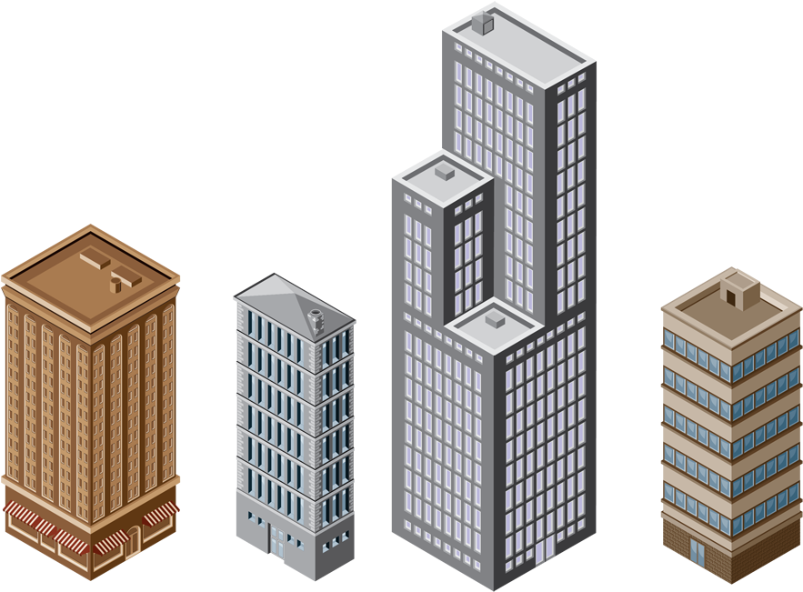 Isometric Skyscrapers Vector Illustration PNG image with a transparent background, free high-resolution download