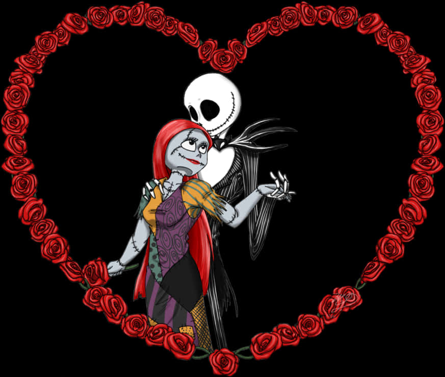 Jackand Sally Heart Frame PNG with transparent background